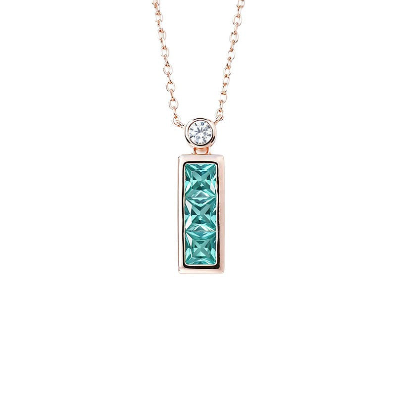 S925 Silver Rose Gold Step-Cut Lab Paraiba Tsavorite Pendant, Single Diamond Accent - Photo 5