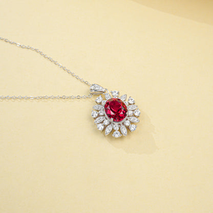 925 Silver Women's Versatile Lab Ruby Necklace, Minimalist Premium Simple - Photo 6