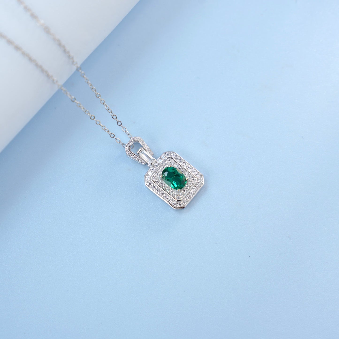 925 Sterling Silver Lab Emerald Necklace, Classic Fresh Vintage - Photo 4