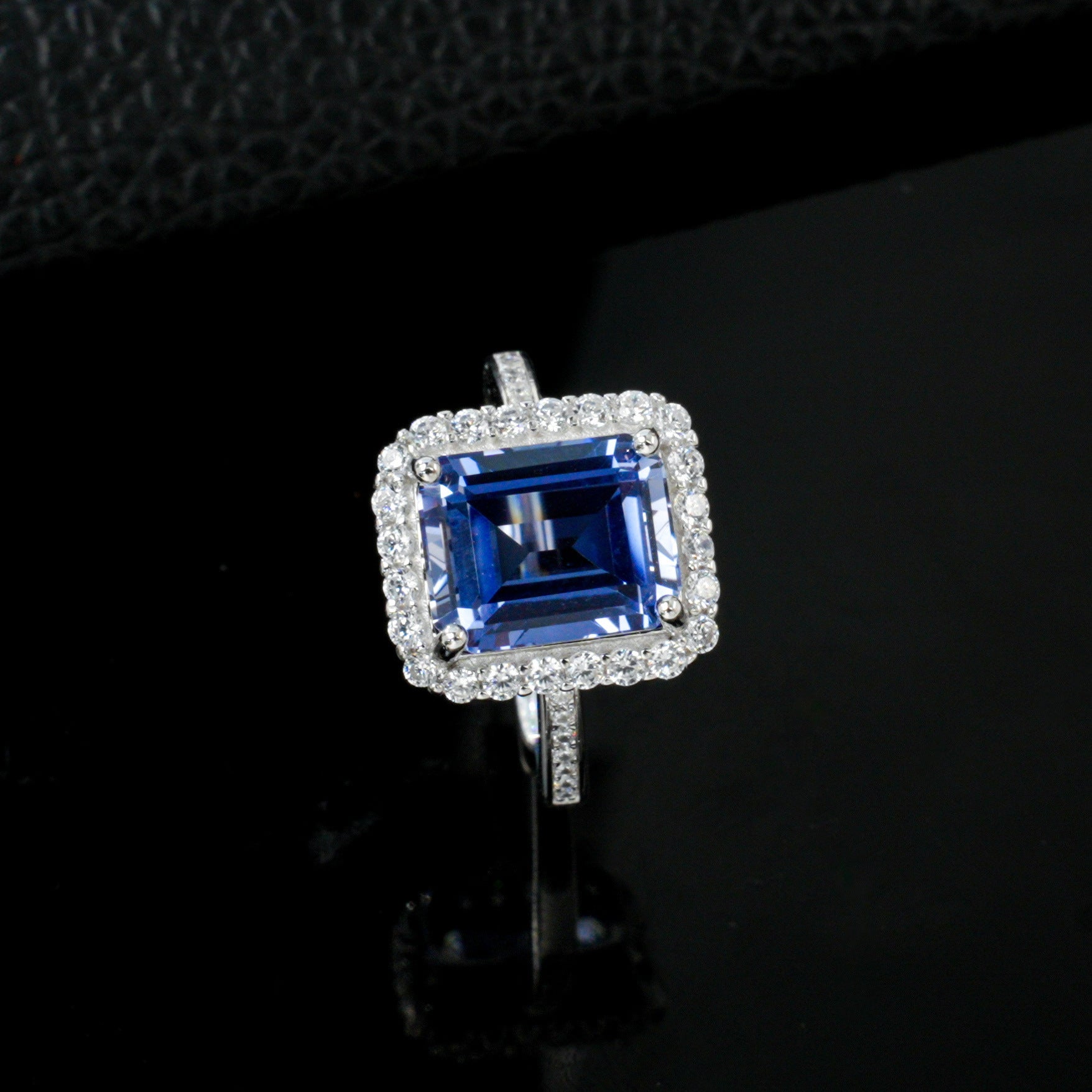 S925 Silver Lab Cornflower Sapphire Cut Halo, Versatile Women's Ring - Photo 3