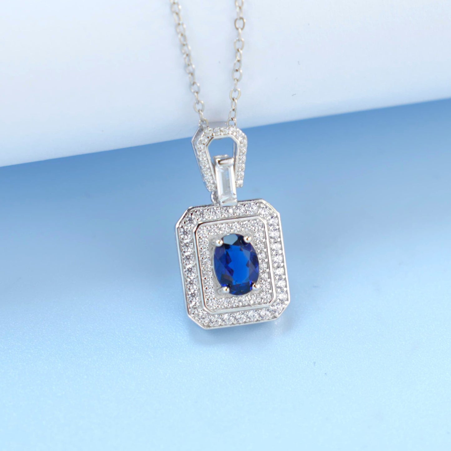 S925 Sterling Silver Lab Sapphire Choker Necklace for Women, Premium Versatile - Photo 2