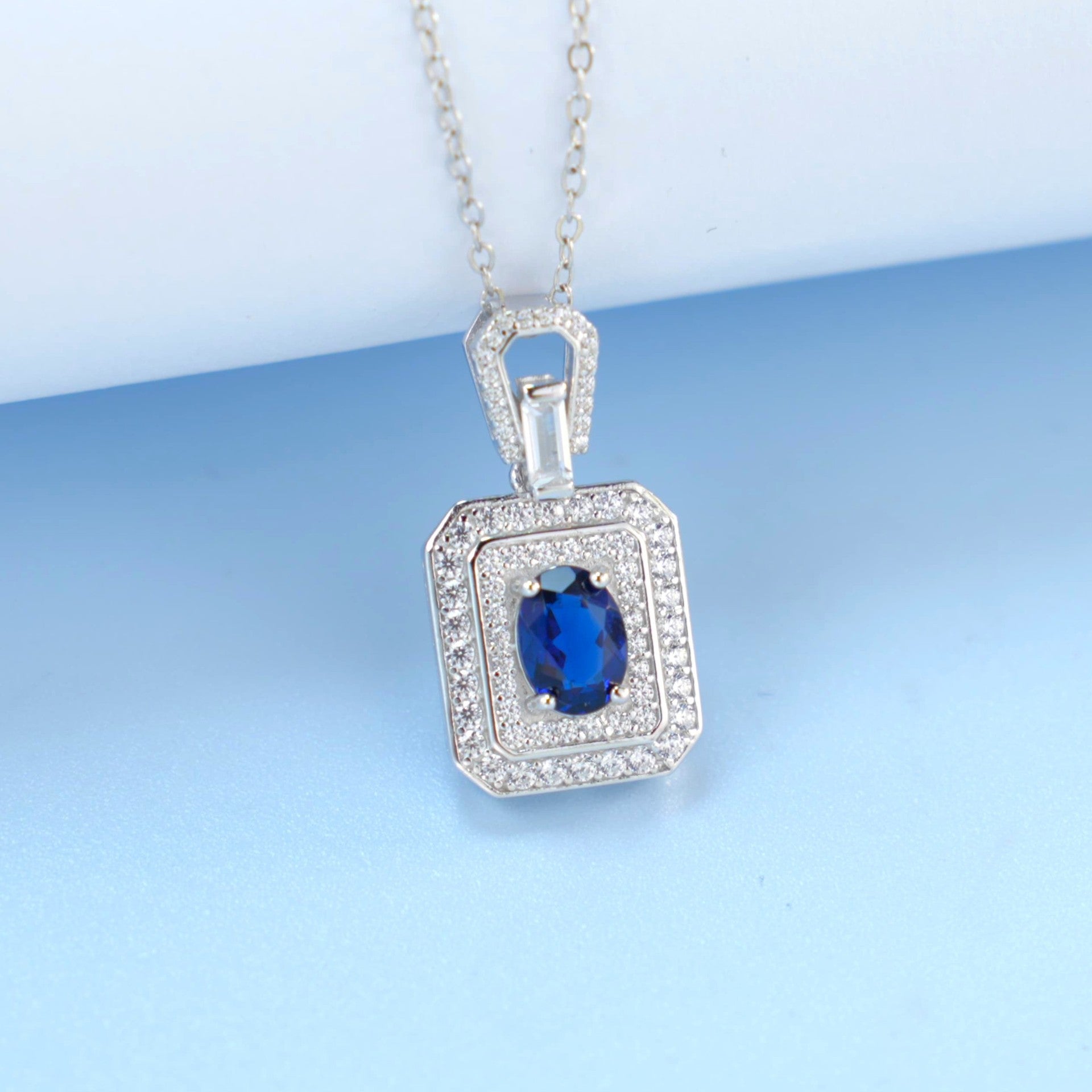 S925 Sterling Silver Lab Sapphire Choker Necklace for Women, Premium Versatile - Photo 2