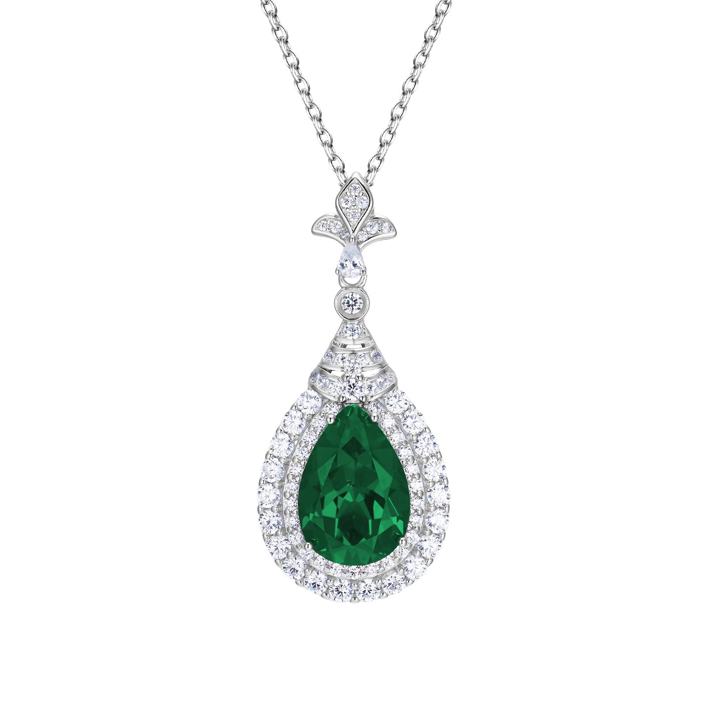 925 Sterling Silver Lab Emerald Teardrop Pear Pendant Necklace, Premium Versatile - Photo 5