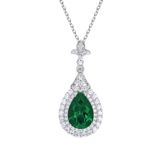 925 Sterling Silver Lab Emerald Teardrop Pear Pendant Necklace, Premium Versatile - Photo 5