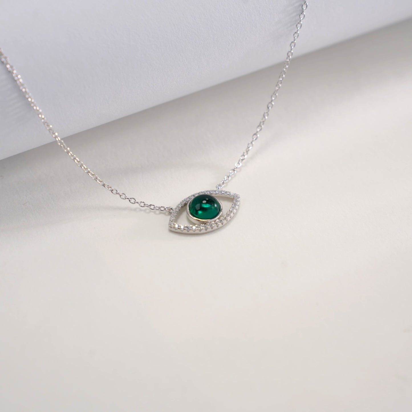 925 Sterling Silver Lab Emerald Evil Eye Pendant Choker, Premium for Women - Photo 4