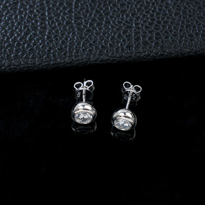 S925 Silver Lab Diamond Bubble Bezel Round Stud Earrings, Simple Natural Versatile - Photo 4