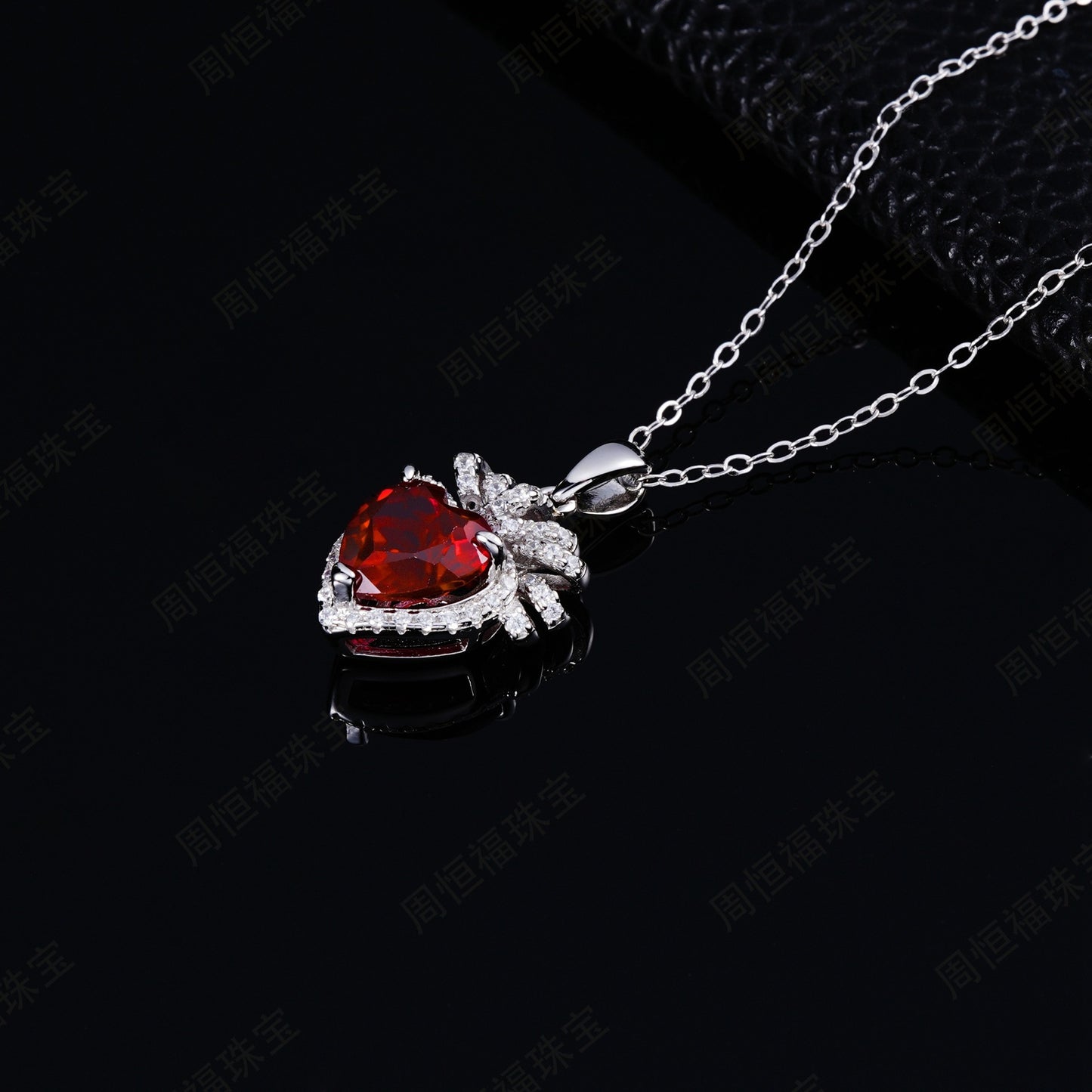 S925 Sterling Silver Fireworks Heart Ruby Pendant Necklace, Sweet-Edgy Design Choker - Photo 4