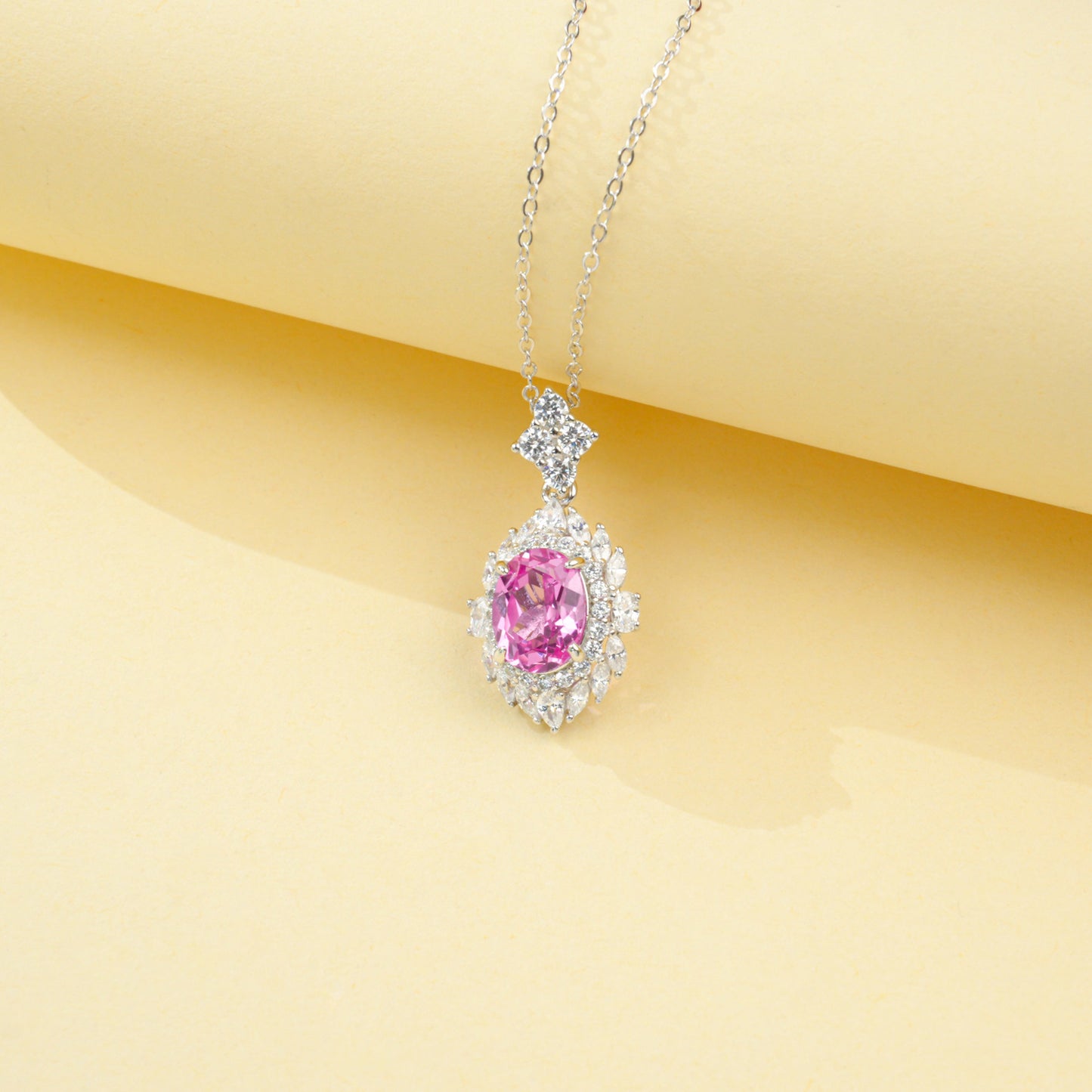 S925 Sterling Silver Lab Padparadscha Pave Choker Necklace - Photo 2