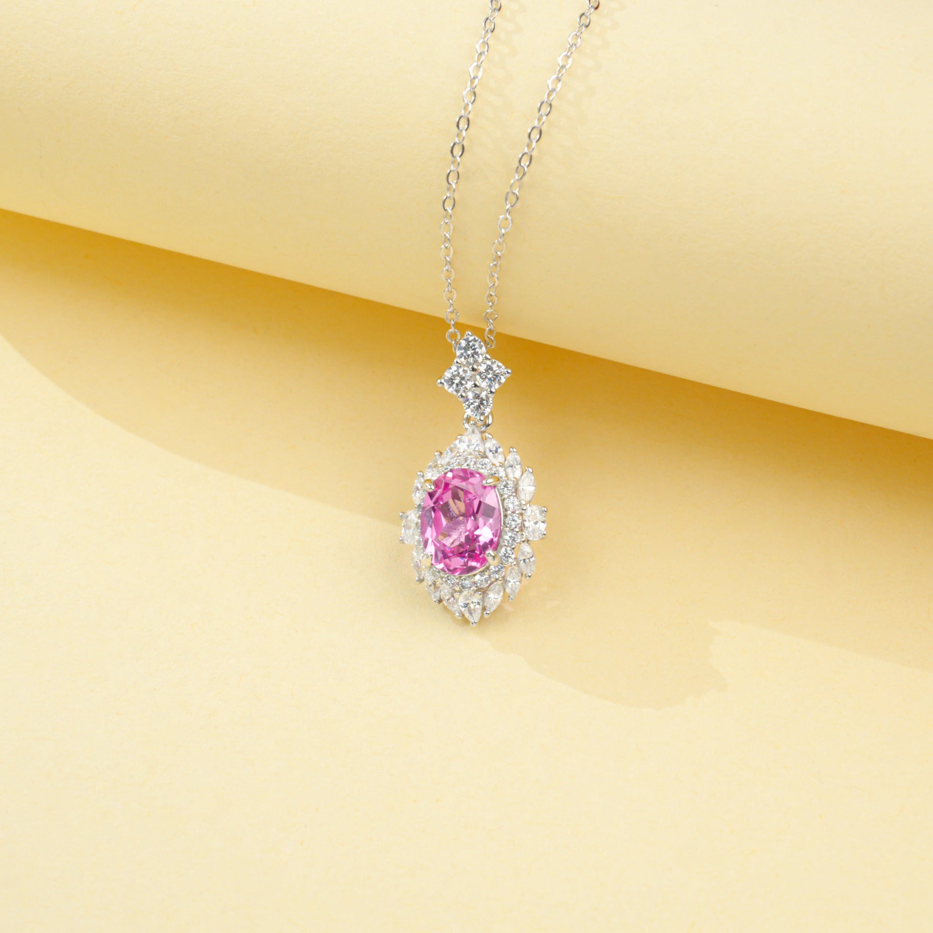 S925 Sterling Silver Lab Padparadscha Pave Choker Necklace - Photo 2