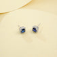 S925 Silver Square Lab Sapphire Halo Stud Earrings, Elegant Versatile Earrings - Photo 2
