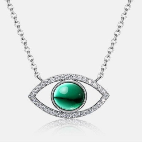 925 Sterling Silver Lab Emerald Evil Eye Pendant Choker, Premium for Women - Photo 5