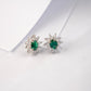 925 Sterling Silver Lab Emerald Sunflower Stud Earrings, Vintage - Photo 2
