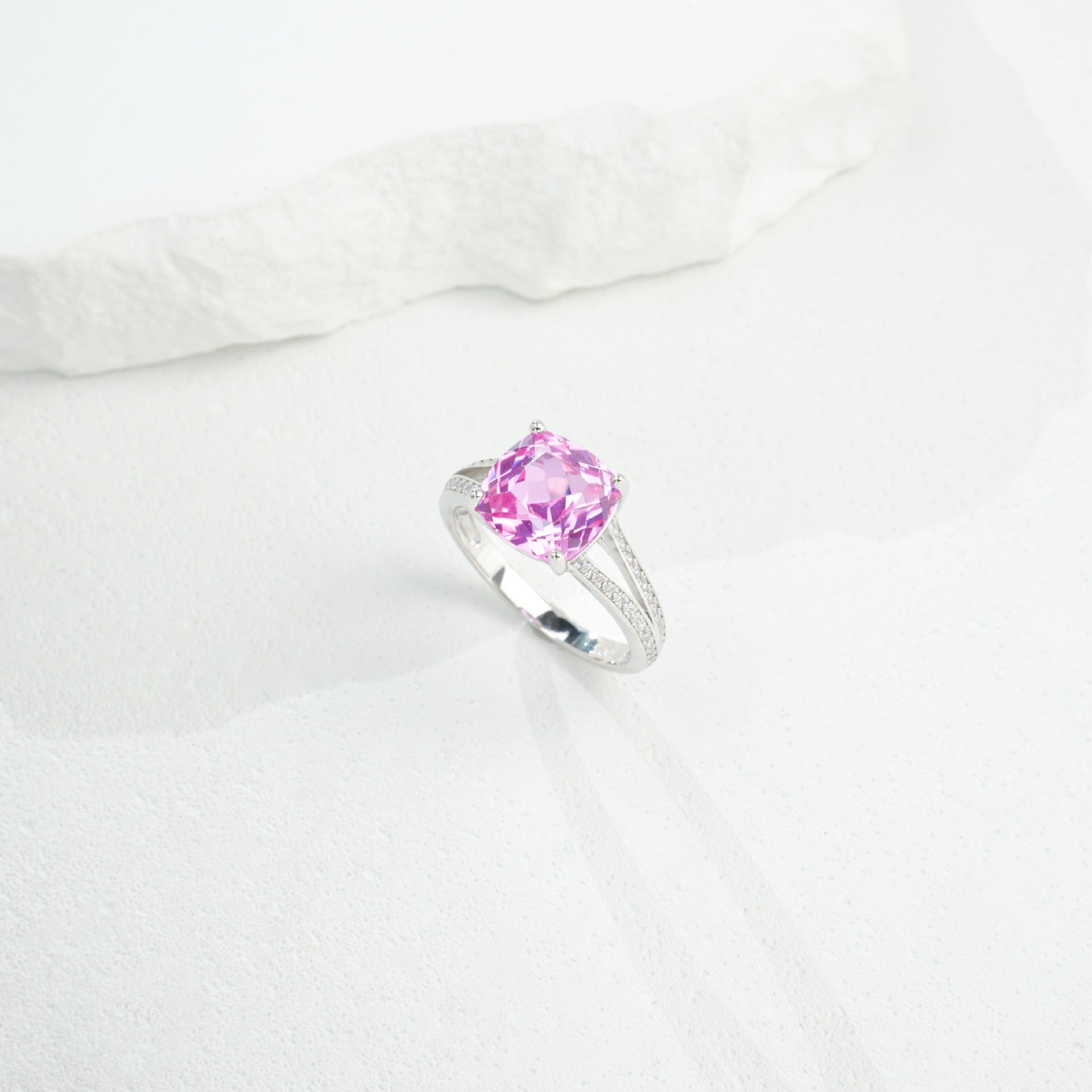 S925 Sterling Silver Lab Pink Diamond Four-Prong Ring, Versatile Elegant for Women - Photo 3