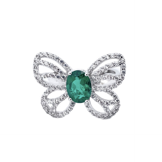 S925 Sterling Silver Lab Emerald Hollow Butterfly Open Ring, Premium - Photo 2