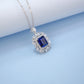 S925 Sterling Silver Lab Sapphire Necklace Square Premium - Photo 3