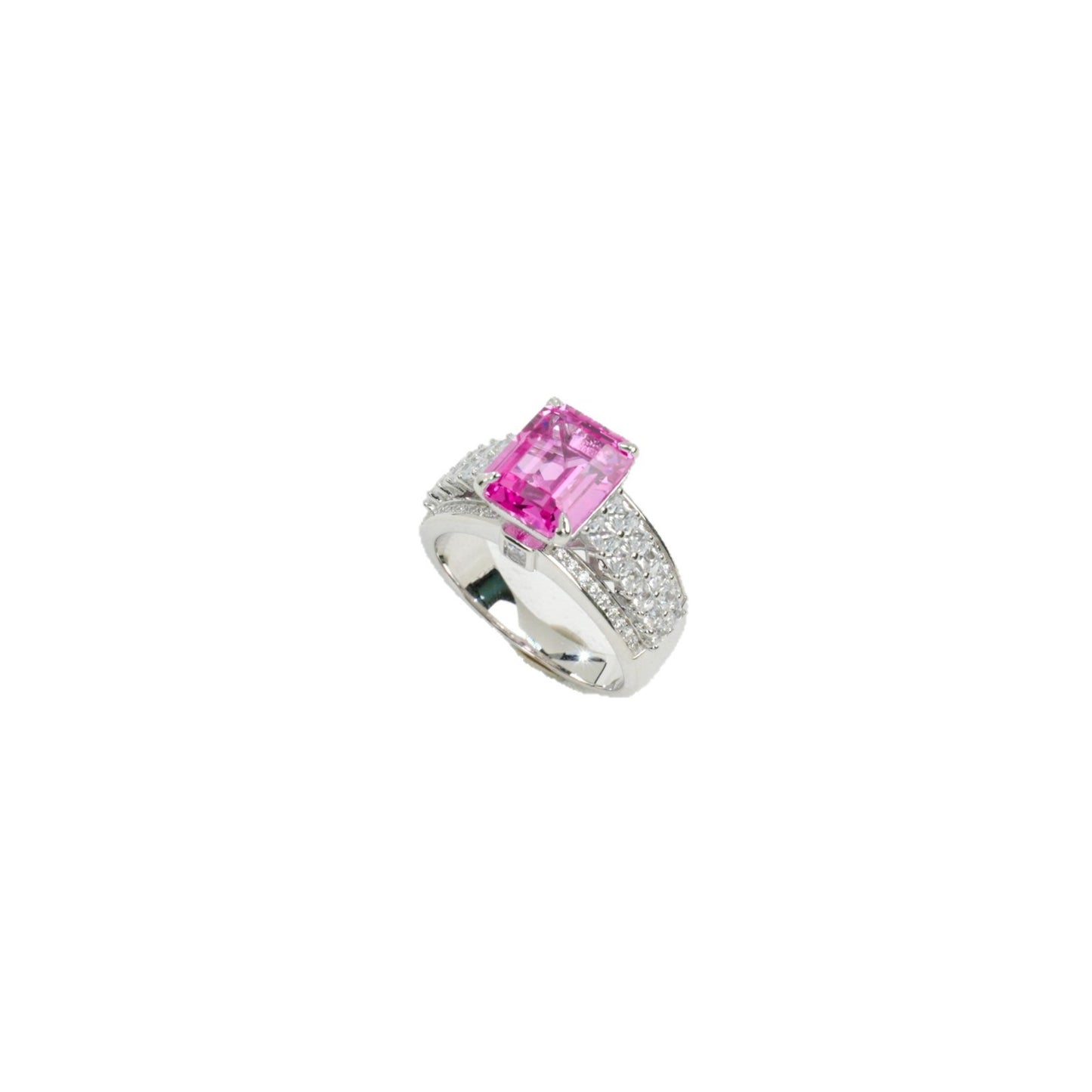 925 Sterling Silver Lab Padparadscha Double-Pave-Arm Ring, Premium Versatile - Photo 5