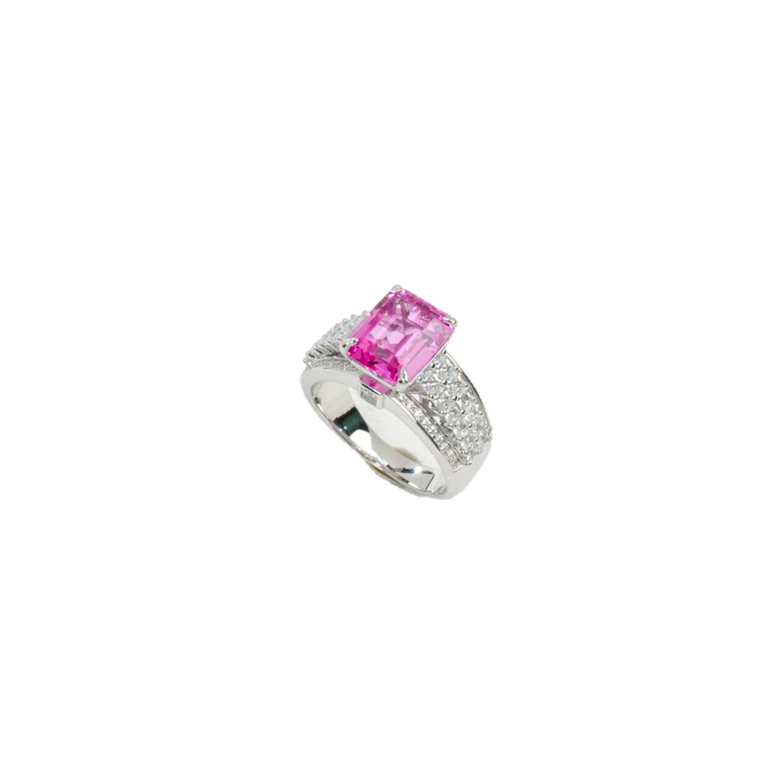 925 Sterling Silver Lab Padparadscha Double-Pave-Arm Ring, Premium Versatile - Photo 5