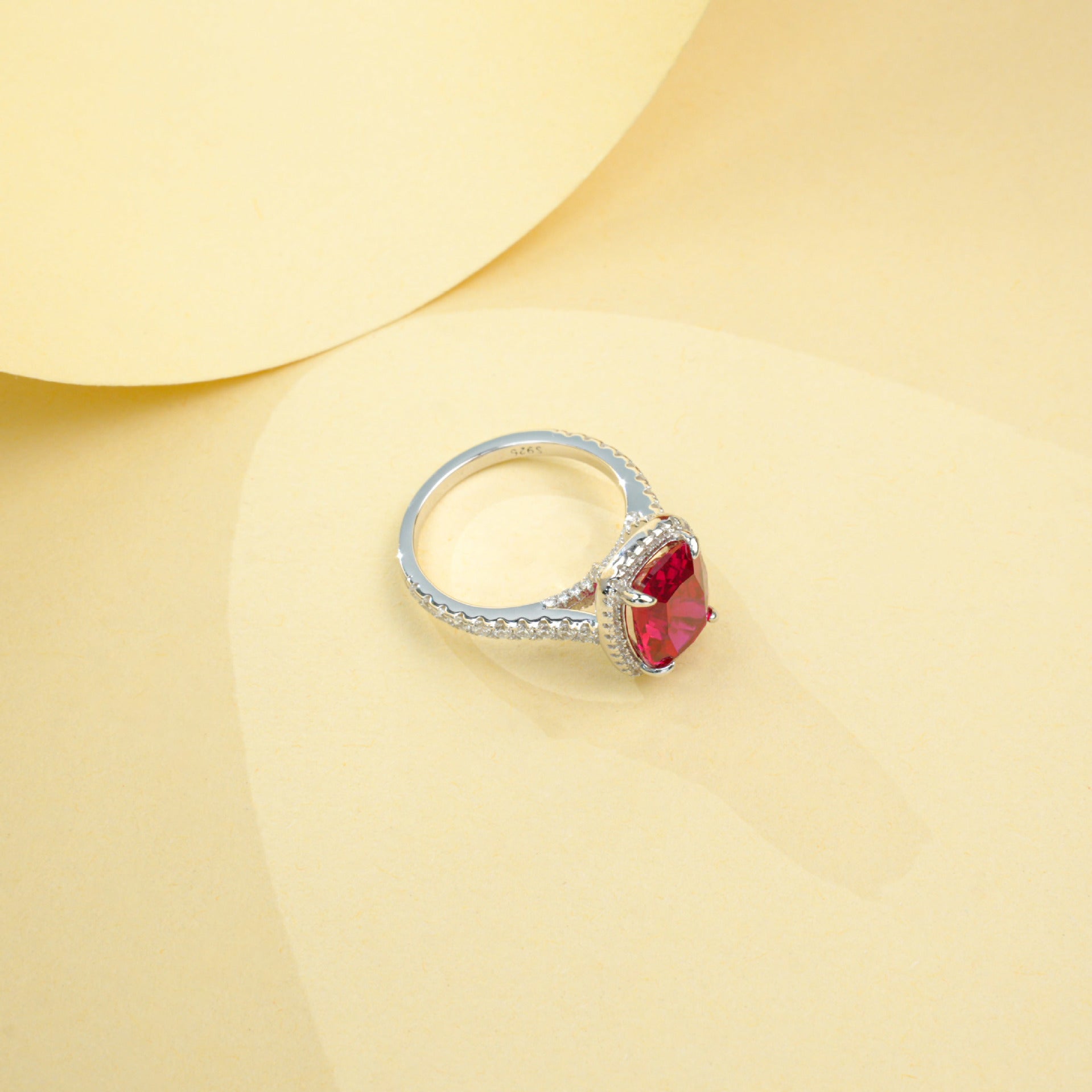 S925 Sterling Silver Large-Carat Lab Ruby Classic Halo Twist-Arm Ring, for Women - Photo 2