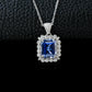 925 Sterling Silver Lab Sapphire Square Pave Choker Necklace, Elegant Versatile - Photo 2