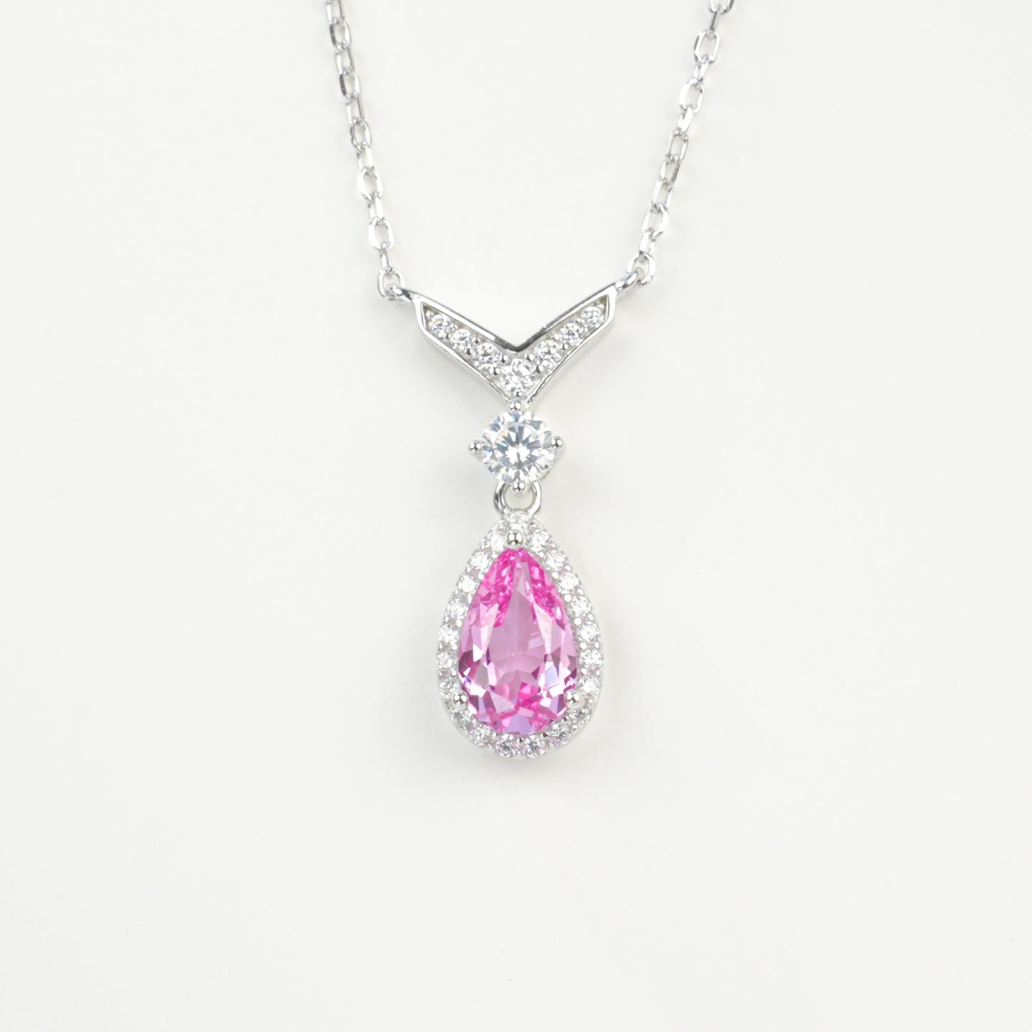 925 Sterling Silver Lab Padparadscha Necklace for Women, Premium Minimalist Versatile - Photo 5