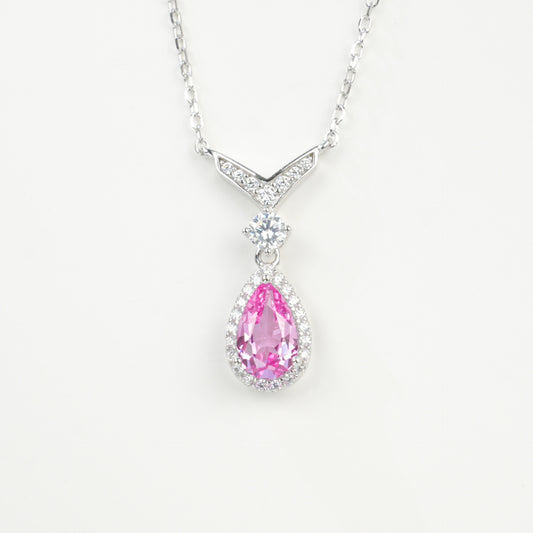 925 Sterling Silver Lab Padparadscha Necklace for Women, Premium Minimalist Versatile - Photo 5