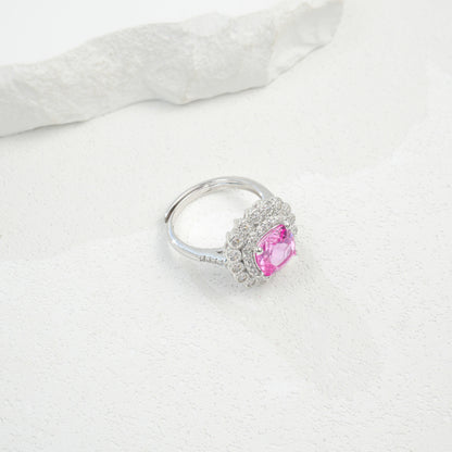 S925 Sterling Silver Lab Padparadscha Sparkly Pave Ring, Elegant for Women - Photo 5