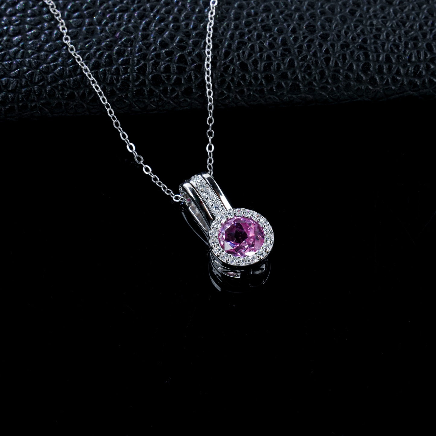 S925 Silver Lab Pink Sapphire Pendant Round Full Diamond Halo, Date Gift - Photo 3