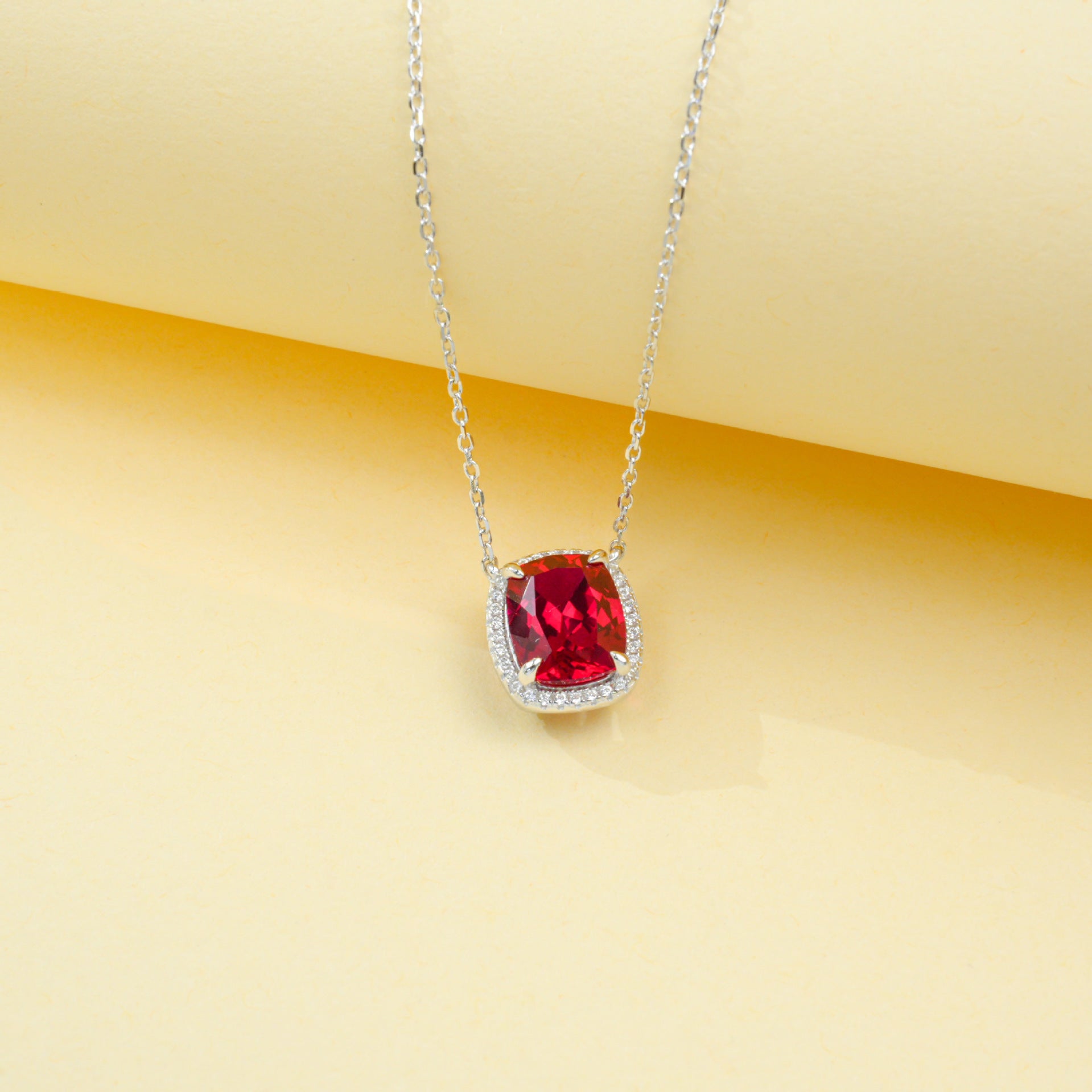 S925 Sterling Silver Lab Ruby Pendant Necklace, for Women - Photo 4