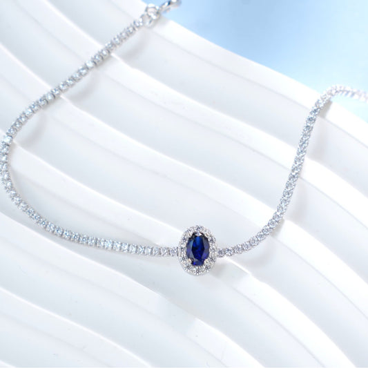 925 Sterling Silver Lab coloured Gemstone Oval Bracelet, Simple Versatile Premium - Photo 3