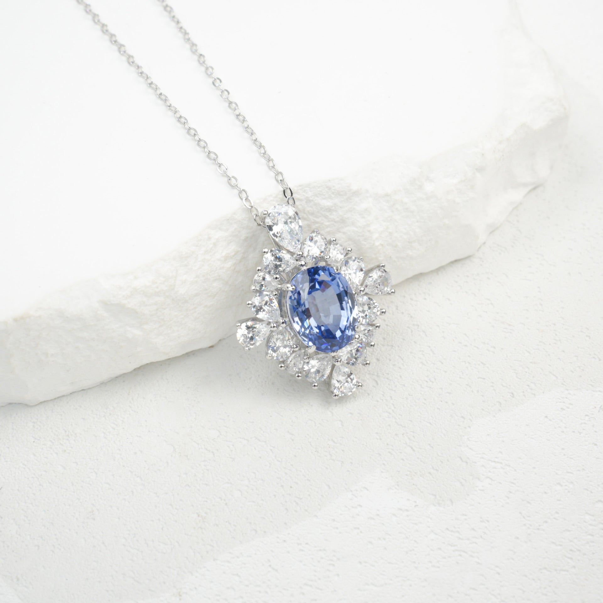 S925 Sterling Silver Lab Sapphire Necklace for Women, Minimalist Versatile Premium - Photo 5