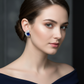 Lab Blue Sapphire Crown Arc Stud Earrings — Corrected Wear Shot