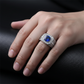 Lab Blue Sapphire Octagonal Halo Statement Ring — Unisex Square Wear Shot