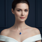 Lab Blue Sapphire Oval Halo Pendant Necklace — Square Wear Shot