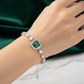 Lab Emerald Cut Centre Halo Tennis Bracelet — Square Wear Shot