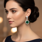 Lab Emerald Pavé Halo Drop Earrings — AI Wear Shot