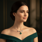 Lab Emerald Pear Halo Drop Pendant with V-Bar Tiara — Square Wear Shot