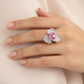 Lab Padparadscha Floral Pavé Ring — Square Wear Shot