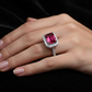 Lab Ruby Emerald Cut Pavé Halo Ring — AI Wear Shot