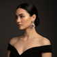 Lab Ruby Pear Fan Drop Earrings with Pavé Skirt Frame — Square Wear Shot