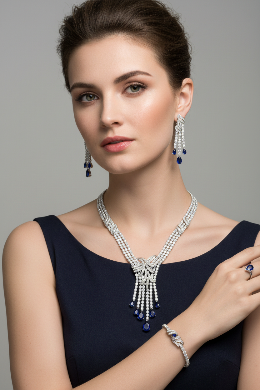 Lab Sapphire Jewellery Set — Updated Wear Shot