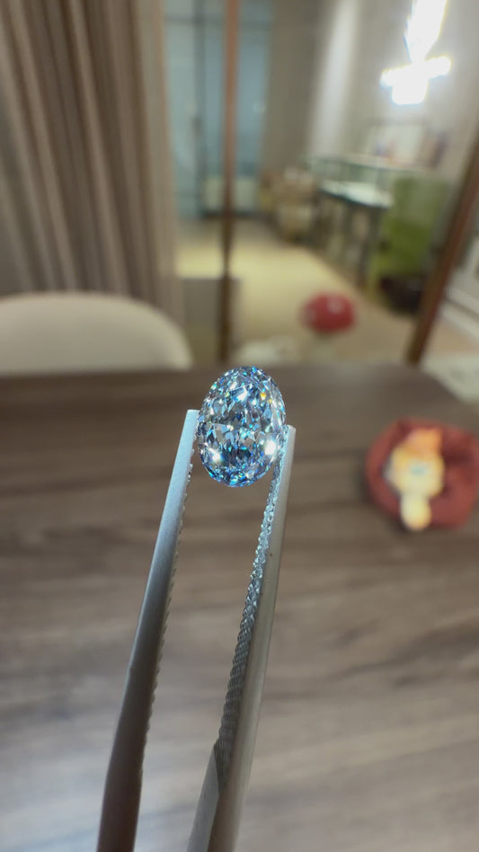 Blue Lab-Grown Diamond | 1.01CT Oval HTHP | VS2 | Deep Ocean Blue